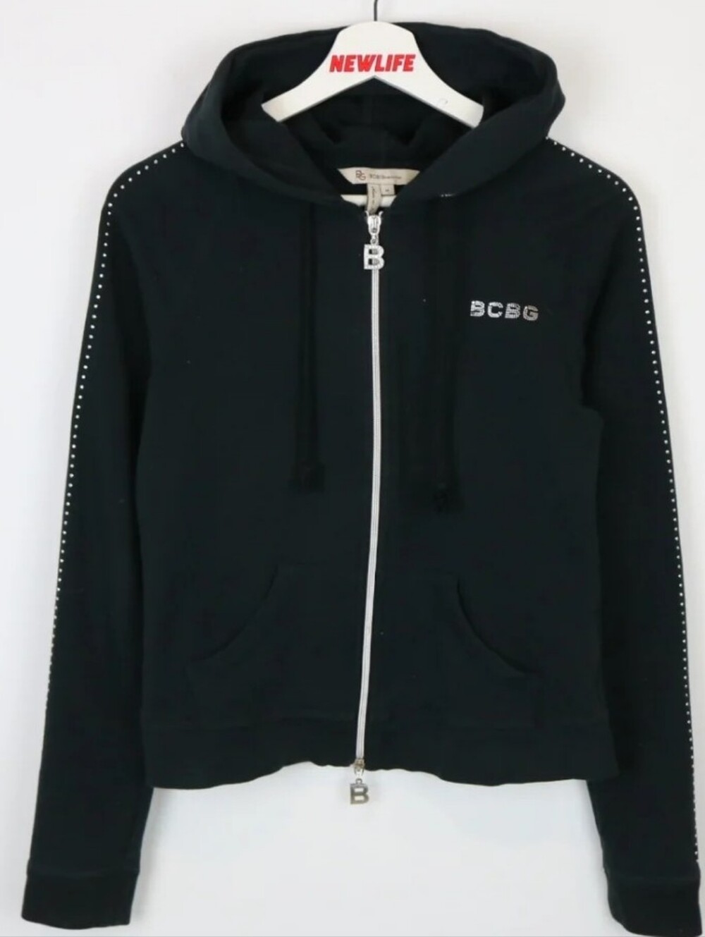 BCBGMAXZARIA Women's black zip-up cotton Hooded sweater size L